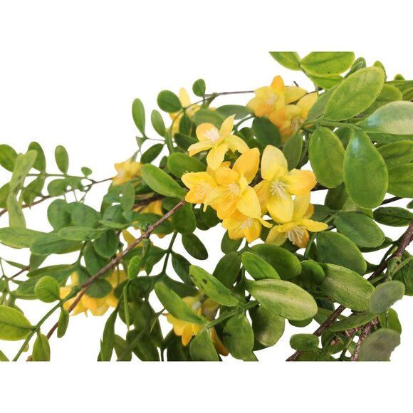 Artificial Yellow Flowering Branches Faux Stems With Green Leaves 2 Piece Set - Picture 5 of 8